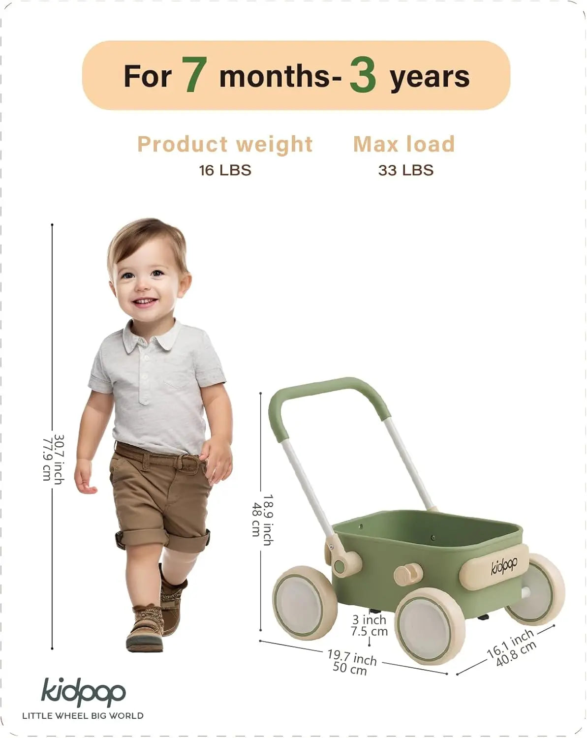Baby Push Walker with Wheels Toddler Wagon for First Learner Baby Toys 6-12 Months, 1 Year Old Birthday Gifts, Indoors
