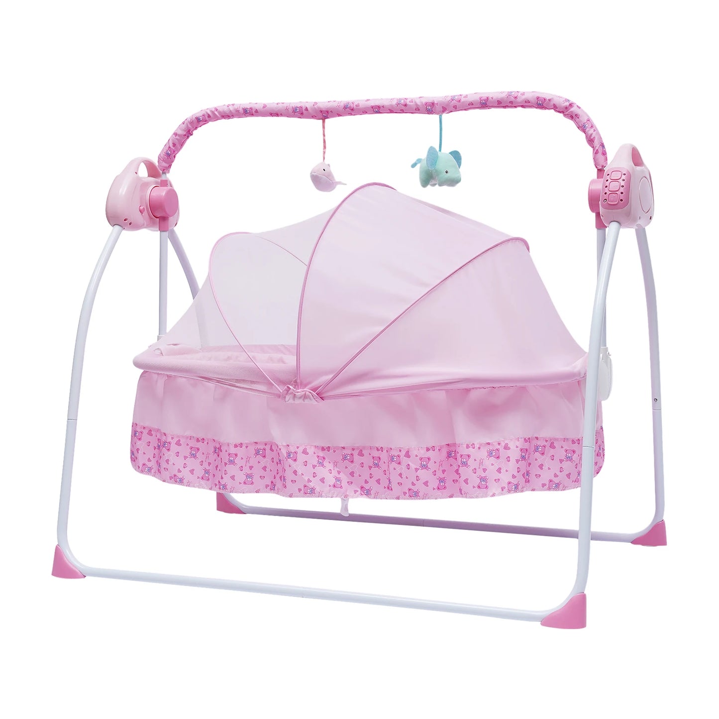 Electric Baby Swing Big Space Folding Baby Cradle 5 Gears Mosquito Net Baby Bassinet Remote Control And Timing Function Pink