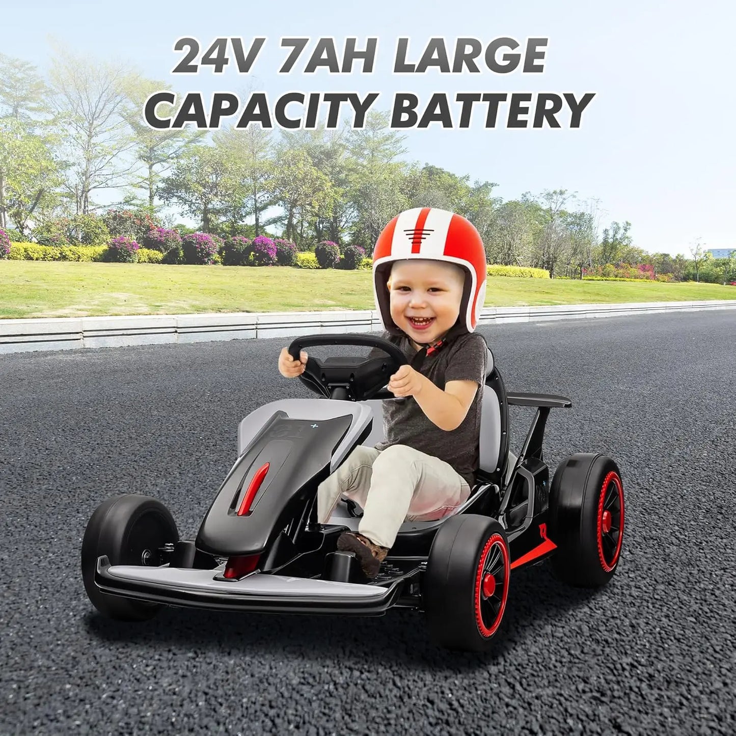 Go Kart, Electric Drift Kart Car with Adjustable Seat 24V 7Ah Outdoor Ride On Toy 2 * 200W Motor, 8.1 MPH, LED Lights 6-12 Years