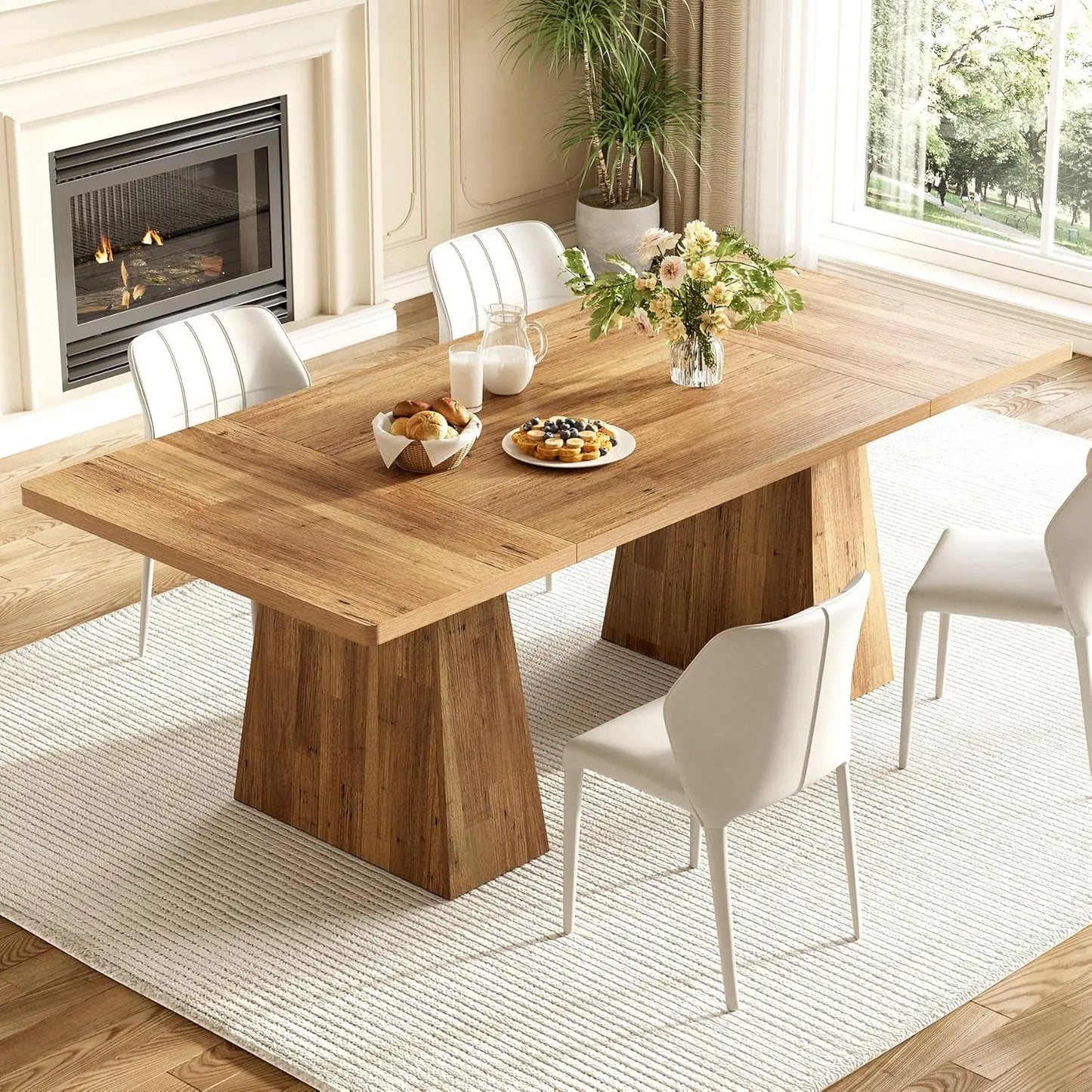 LITTLE TREE Dining Table for 6 People,Rectangle Table with Heavy Duty Legs, Modern Dining Table for Kitchen, Dining Room