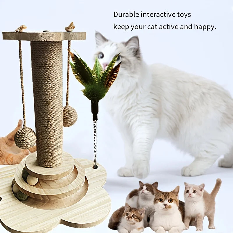 JiangsuHign Indoor Cat Scratching Post Ball Track Kitten Toy Teasing Wand Durable Sisal