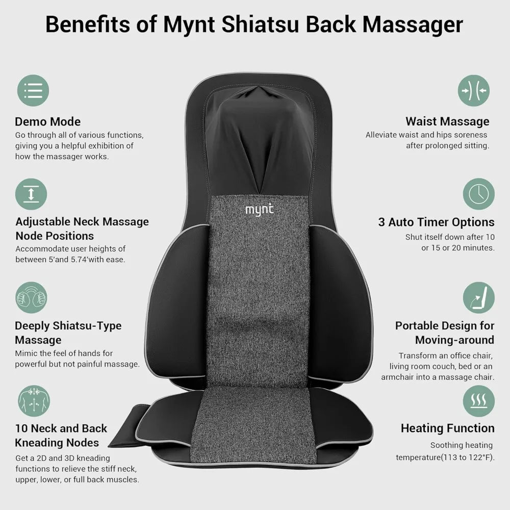 XMSJ Shiatsu Neck And Back Massager For Chair With Heat