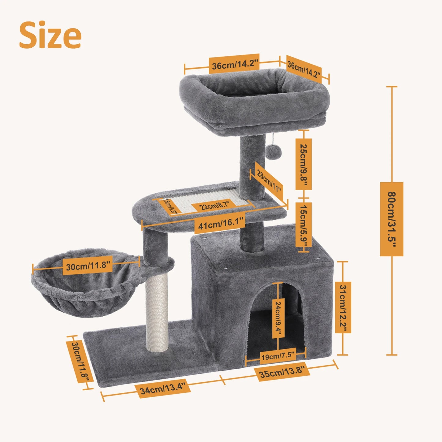 PAWZ Road Ultra-Stable MultiFunctional Cat Tree Tower Indoor Cats All-Season-Hammock