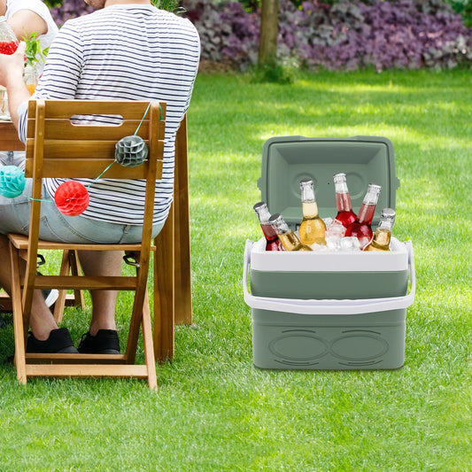 8.5L Portable Camping Insulated Cooler Ice Cooler Box For Outdoor Activities Green/White