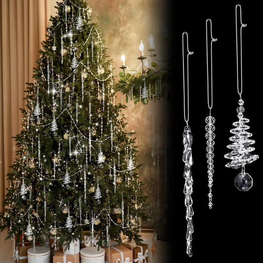 Crystal Icicle Ornaments 24 Piece Clear Chandelier Pendants