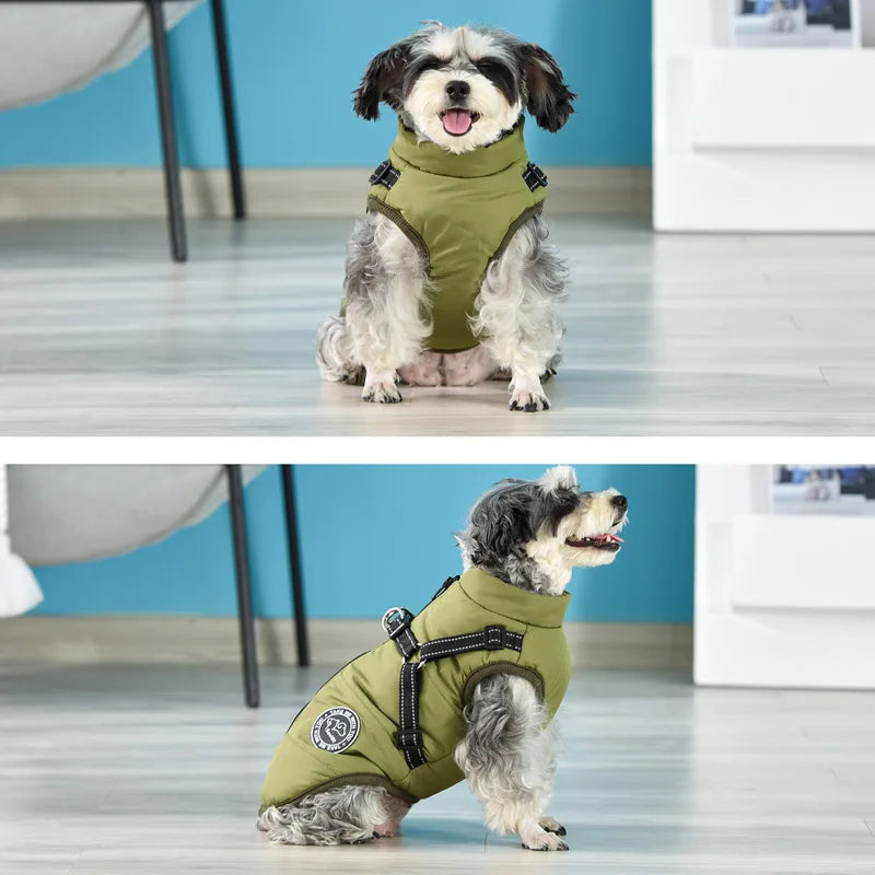 Guangdong Winter Warm Dog Jacket Waterproof Coat With Harness Fleece Lined Pet Outerwear