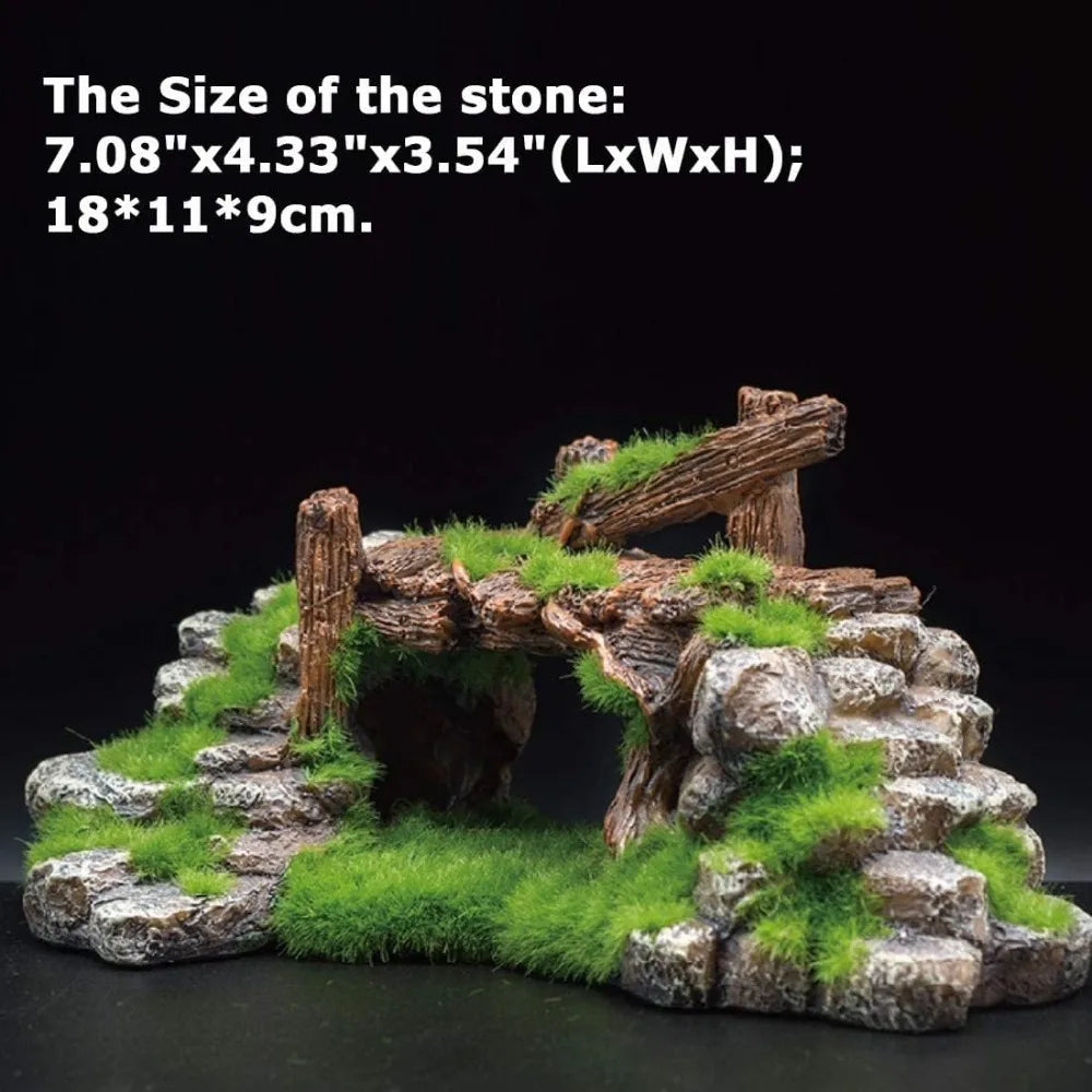 Hign-concerned Moss Rockery Aquarium Decor Wood Landscape Shelter for Fish and Turtles