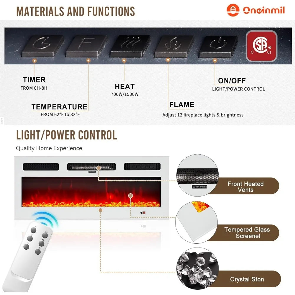 80" Modern Electric Fireplace TV Stand for TVs Up to 90 inch, with Electronic Flame and LED Lights, Luxury High Gloss Finish En