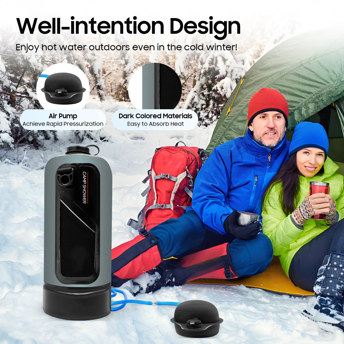 12L/3gallon Portable Pressure Camp Shower with Detachable Double Shoulder Strap, Bag Shower for Hiking Outdoor Climbing