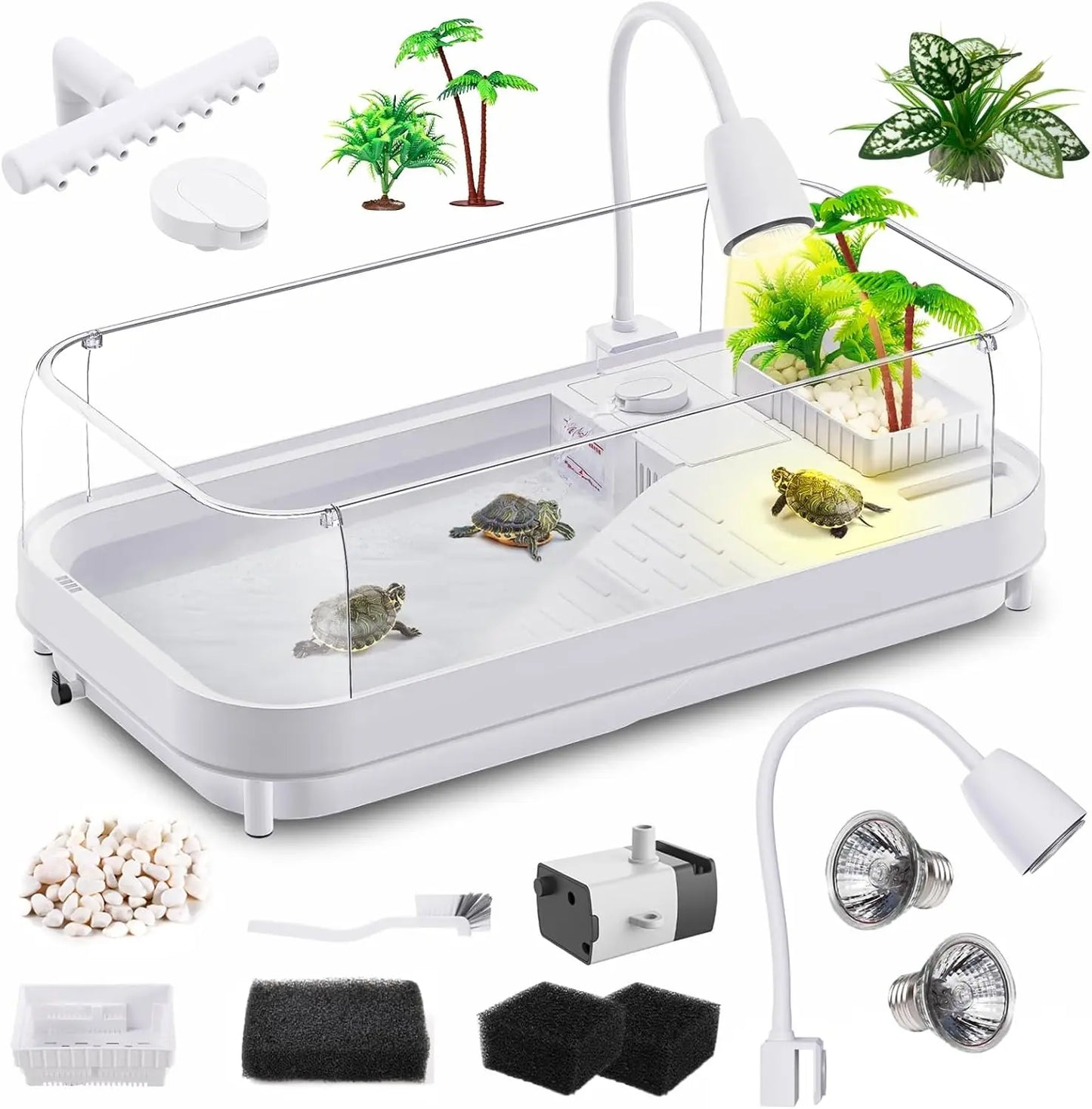 AcrylicTurtleTankStarterKit With Lamp Filter Aquarium Enclosure System Setup Essentials