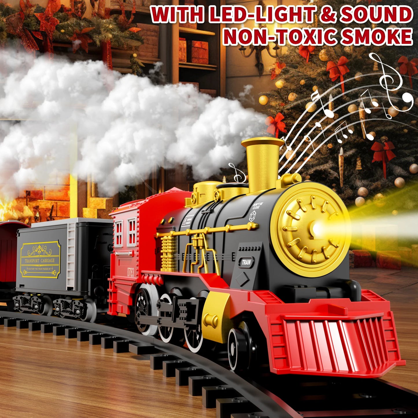 Train Set Toys For Kids Smokes Light & Sound Include 6 Car And 28 Tracks Red Train Sets Toys Birthday Gifts For 3 4 5 6 Year Old