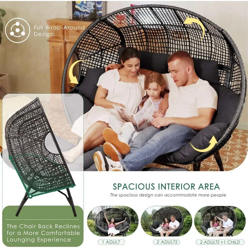 Double Egg Chair Indoor Outdoor Stationary Oversized Thicken Padded Cushions,2 Person Egg Loveseat Chair,for Patio Balcony