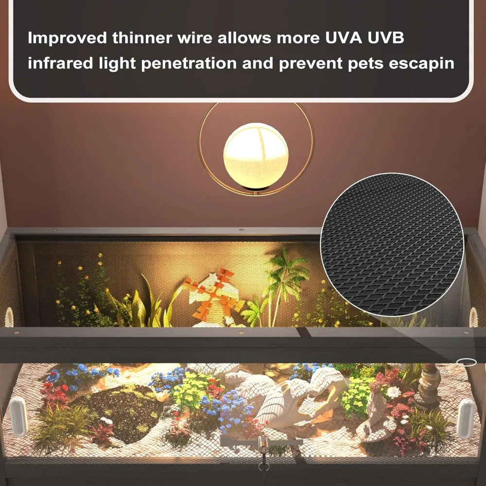 High Concerned Reptile Terrarium With Stand And Storage Cabinet Wheels And Metal Mesh Roof Door