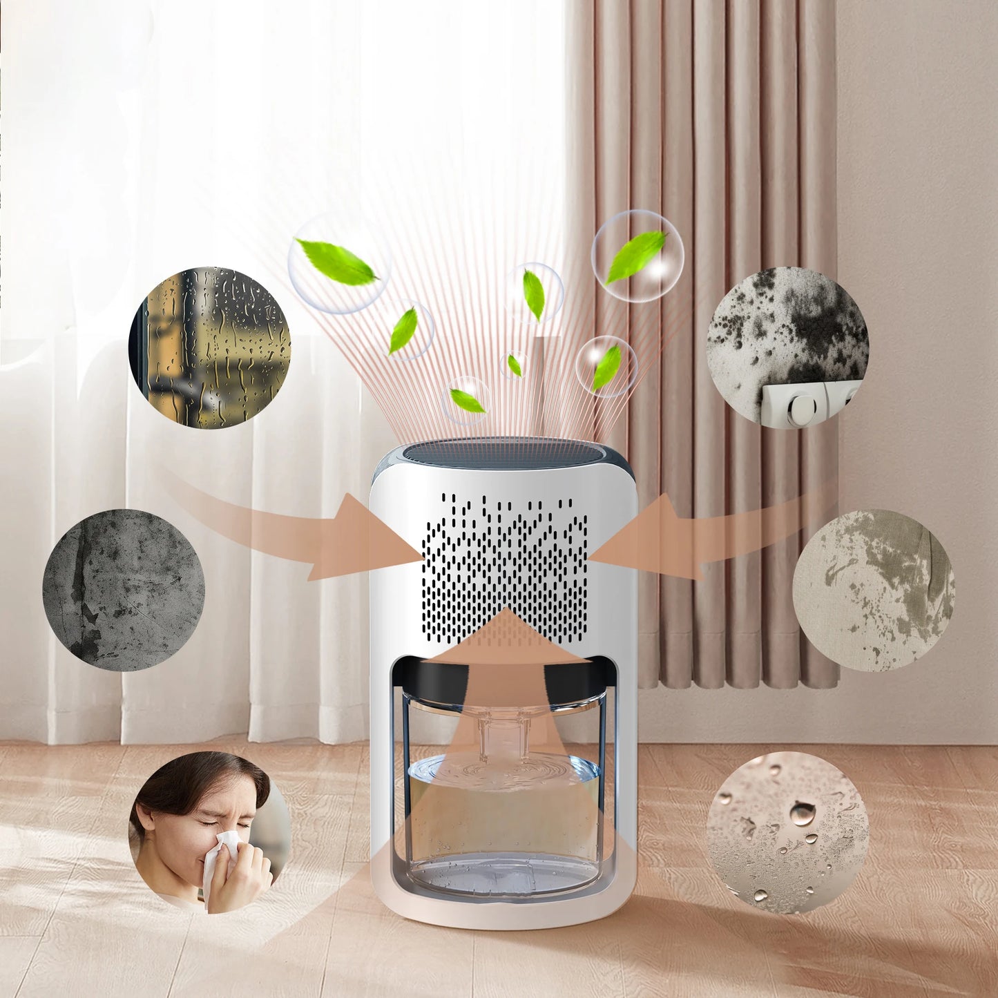 1200ml Dehumidifier with Automatic Defrosting 7 RGB Colorful Lights,42oz Ultra Quiet 480Sqft  Bedroom Wardrobe Closet Trailer