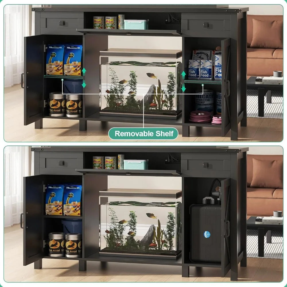 Farmhouse Style Aquarium Stand Durable EngineeredWood Drawer With Charging Station