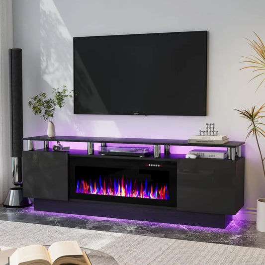 Fireplace TV Stand with 36" Fireplace, 70 Inch Black Fire Place TV Stands for Living Room, Modern Electric Fireplace TV Stand wi