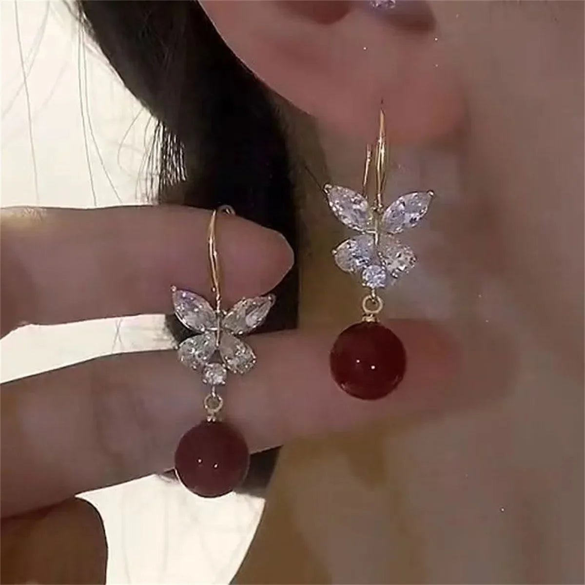 Rinhoo Delicate Zircon Butterfly Tassel Drop Earrings
