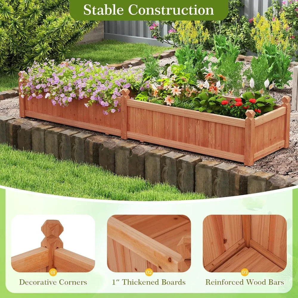 HAPPYGRILL Raised Garden Bed, Wood Elevated Flower Box with 8 Drain Holes, Liner, for Flowers, Vegetables, Herbs, Fruits, Outdoo