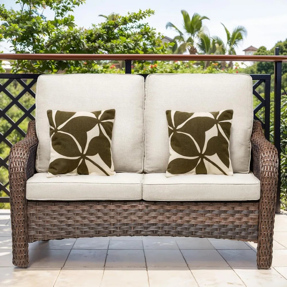 Patio Loveseat, 2 Seater Wicker Small Patio Couch Sofa with Cushions, Outdoor Patio Rattan Loveseat Sofa for Sun Porch Deck Pati