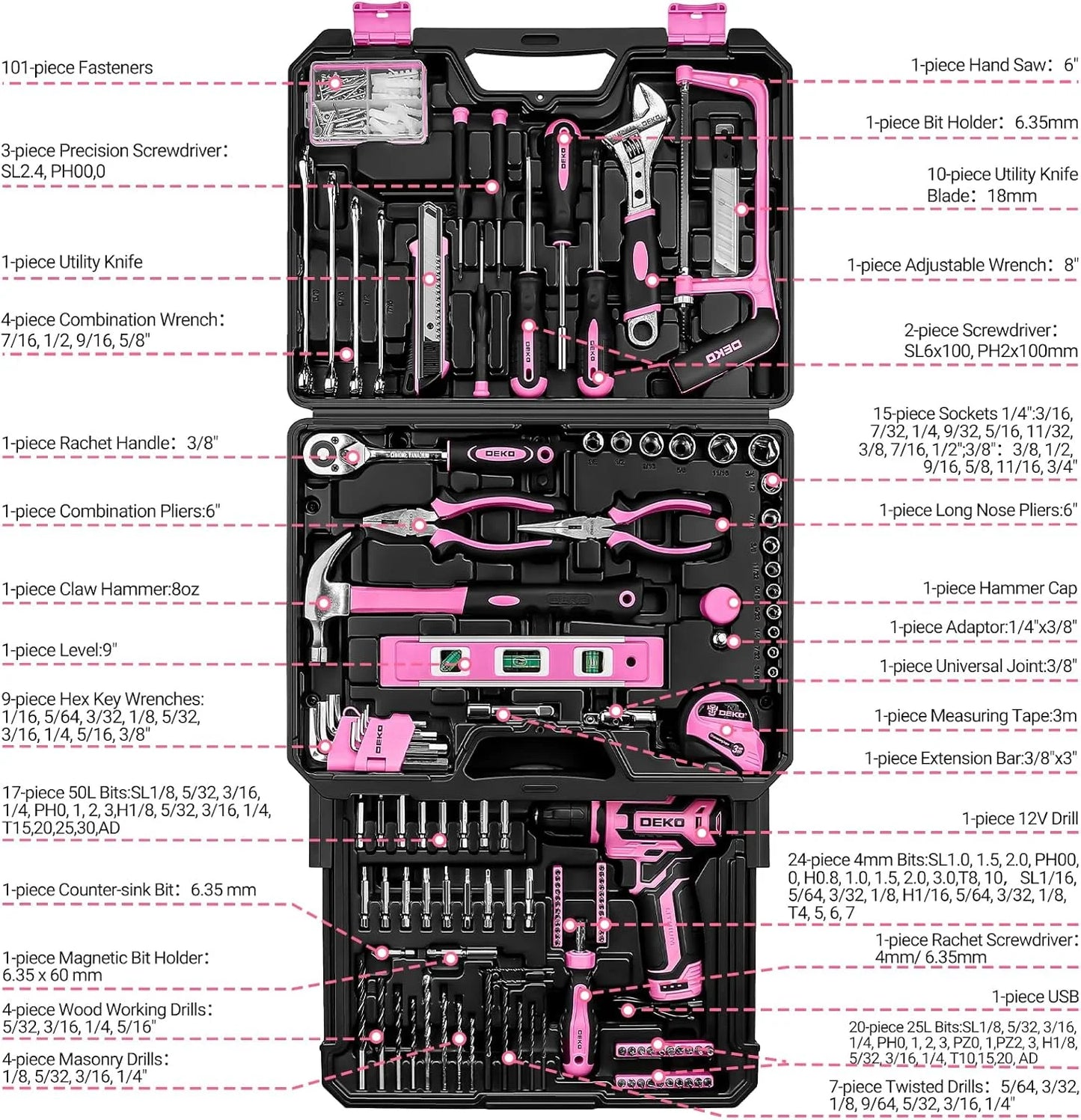 DEKODIY 12V Cordless Drill Tool Organizer Kit With Storage Case
