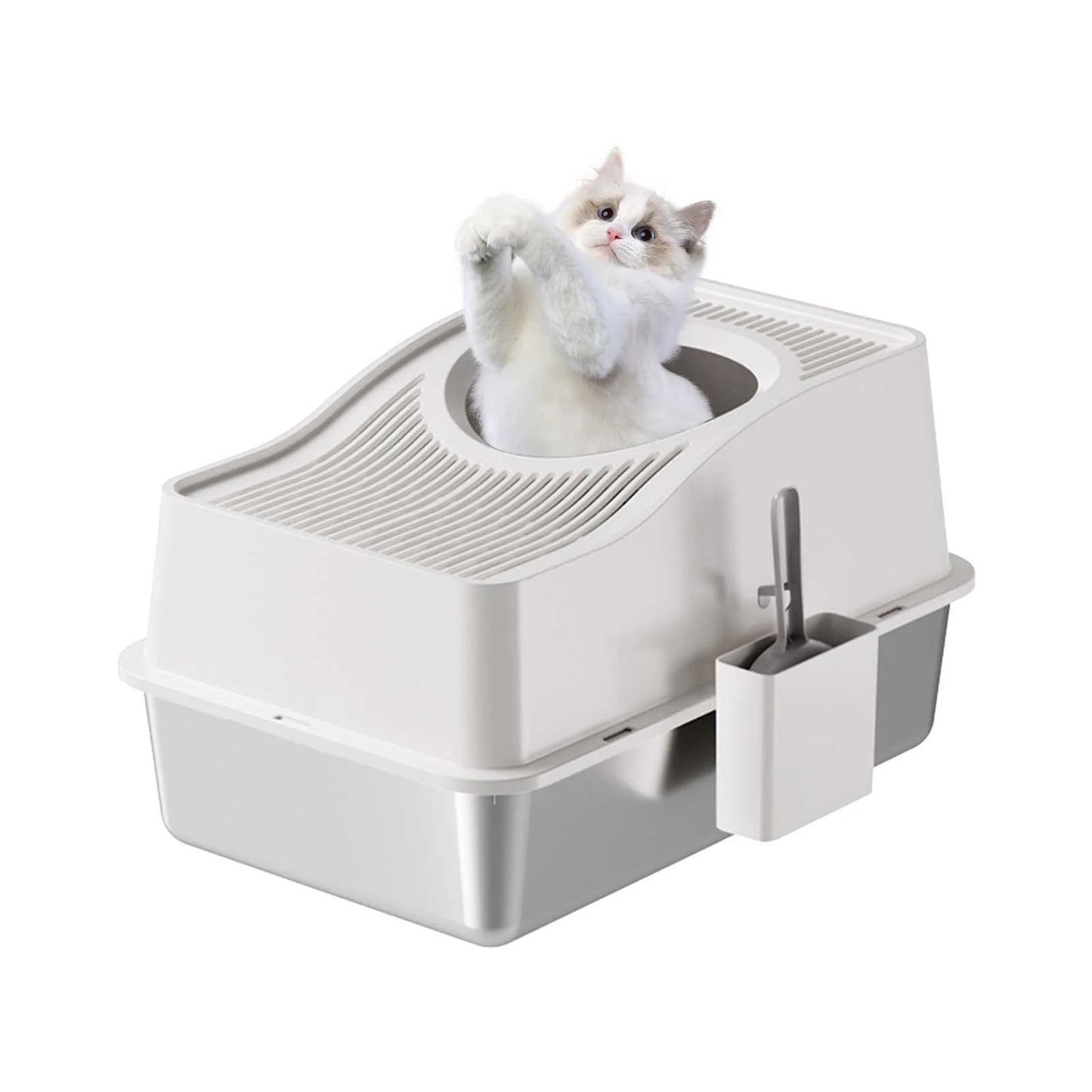 Stainless Steel Enclosed Litter Box With Cat Mat And Scoop