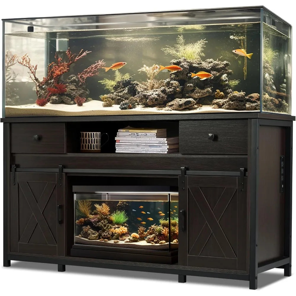 Fantico Aquarium Stand With Power Outlets And Dual Support Cabinet Storage Thick Hardwood Top