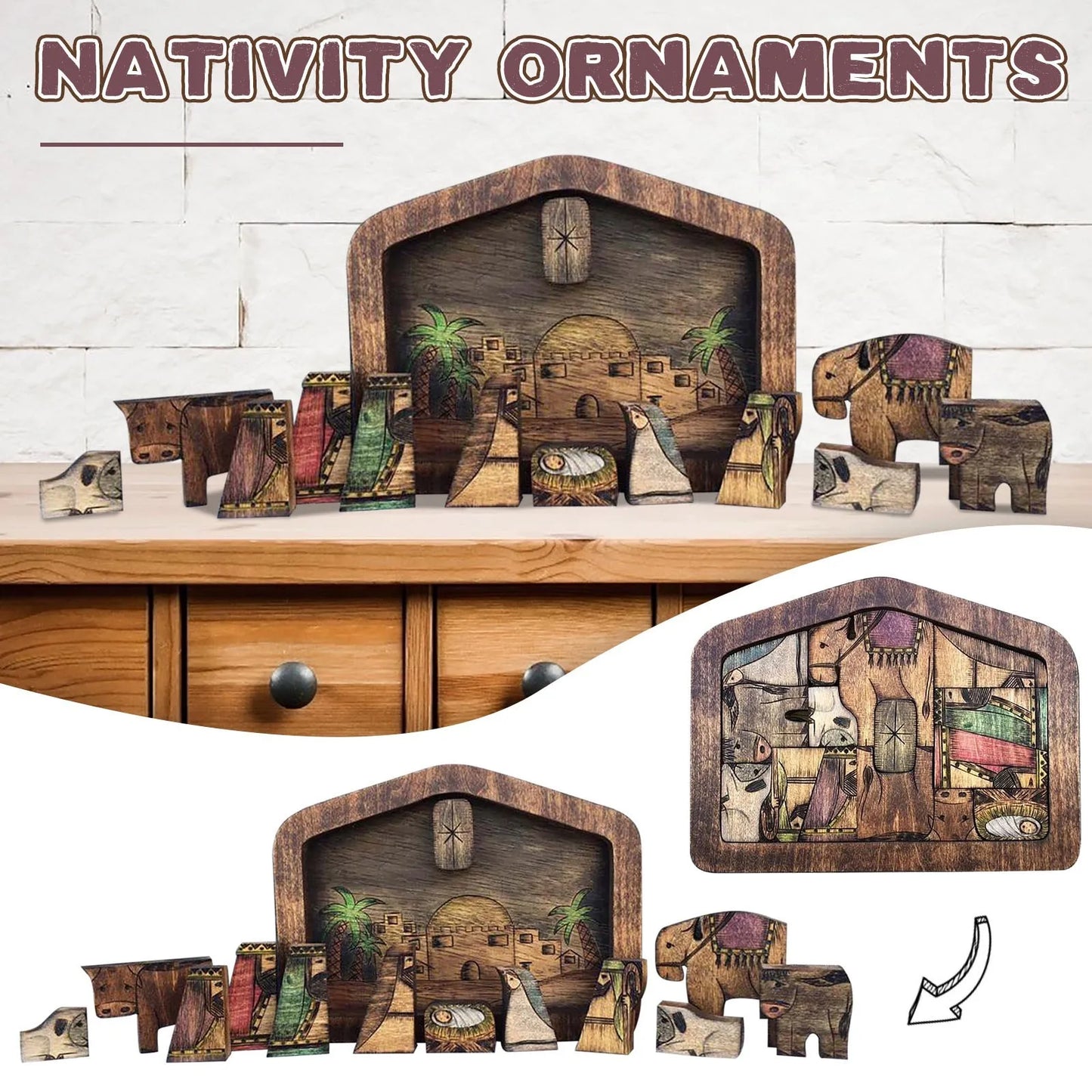 Wooden Jesus Puzzles Nativity Set Table Decor Ornament Nativity Puzzle With Wood Burned Design Jigsaw Puzzle Game For Adults Kid