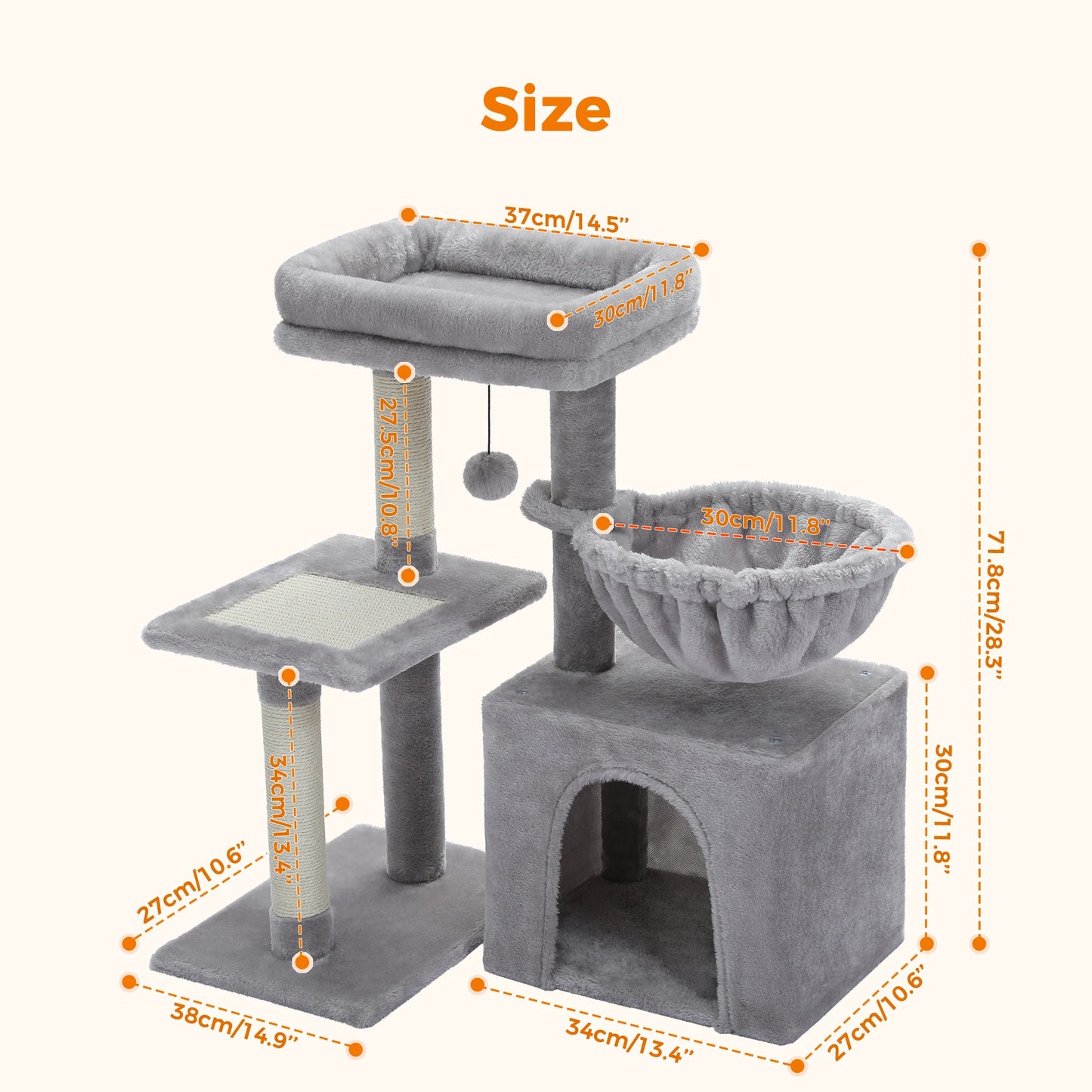 PAWZ Road Ultra-Stable MultiFunctional Cat Tree Tower Indoor Cats All-Season-Hammock