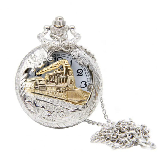 Case Pocket Watch Locomotive Quartz Movement Necklace Chain