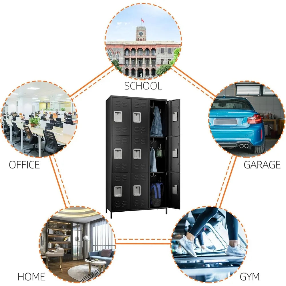 Locker Organizer with 9 Doors, Metal Lockers for Employees, Storage Steel Organizer for School, Metal Storage Cabinet for Gym, O