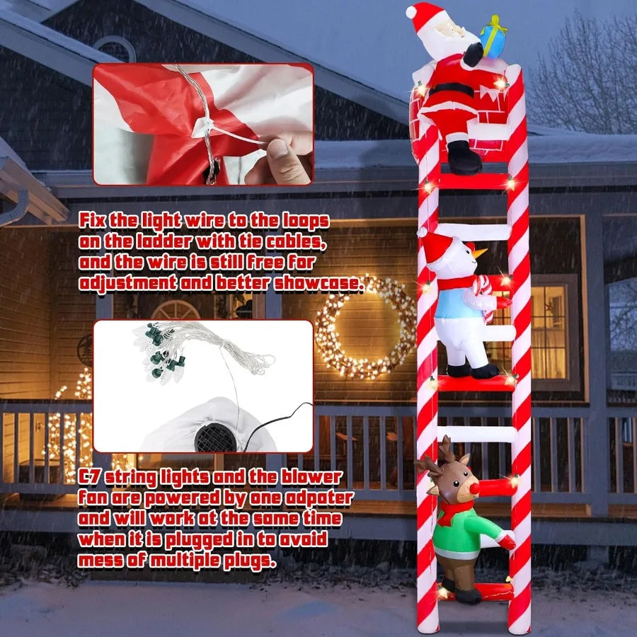 Hign-concerned Christmas Inflatable Ladder Decoration With Santa Reindeer