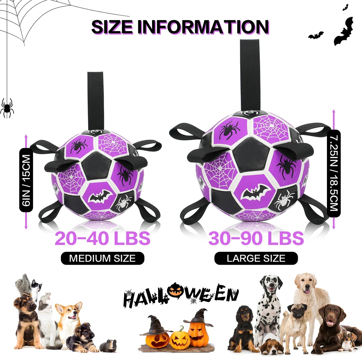 Hign Concerned Halloween Football Dog Toy Ball Durable Bat Spider Pattern Chewing Ball Toy For Pets