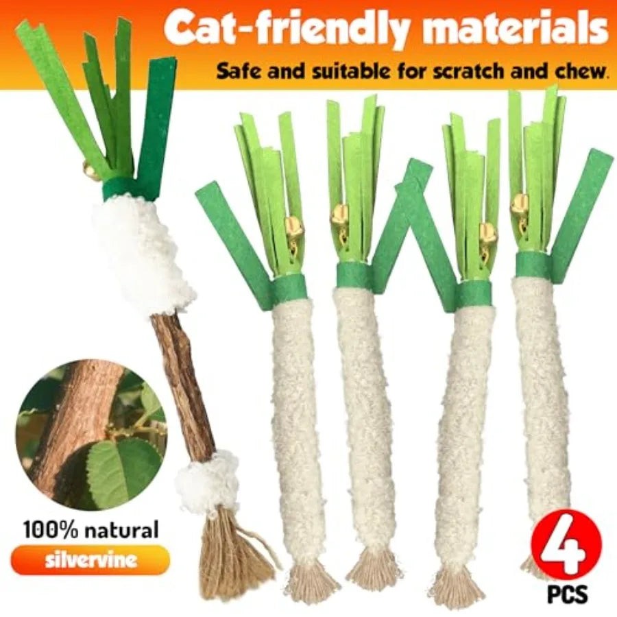 Hign-concerned Catnip-Infused Chew Stick 4PCS Wrapped Cotton Rope DentalCare Toy