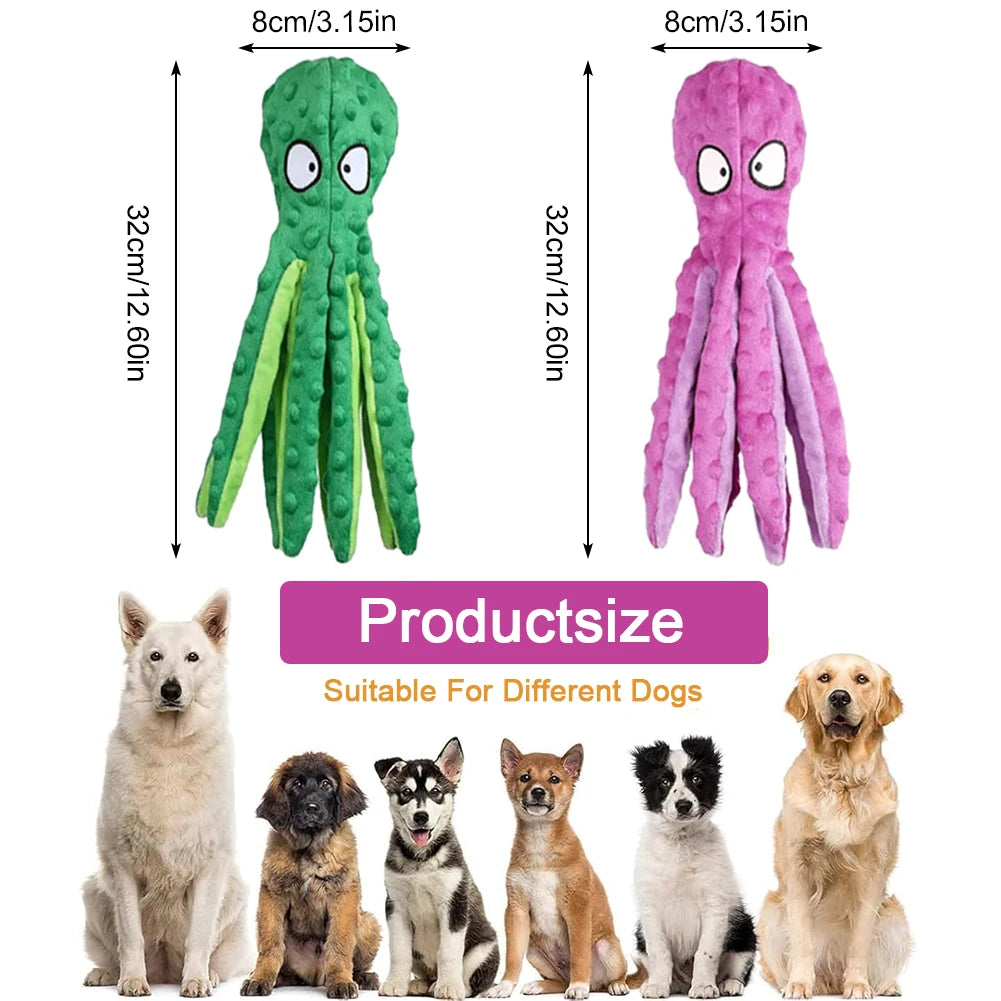 Shunmaii Octopus Plush Dog Toy Interactive Squeaky Rattle Indestructible Bite Resistant