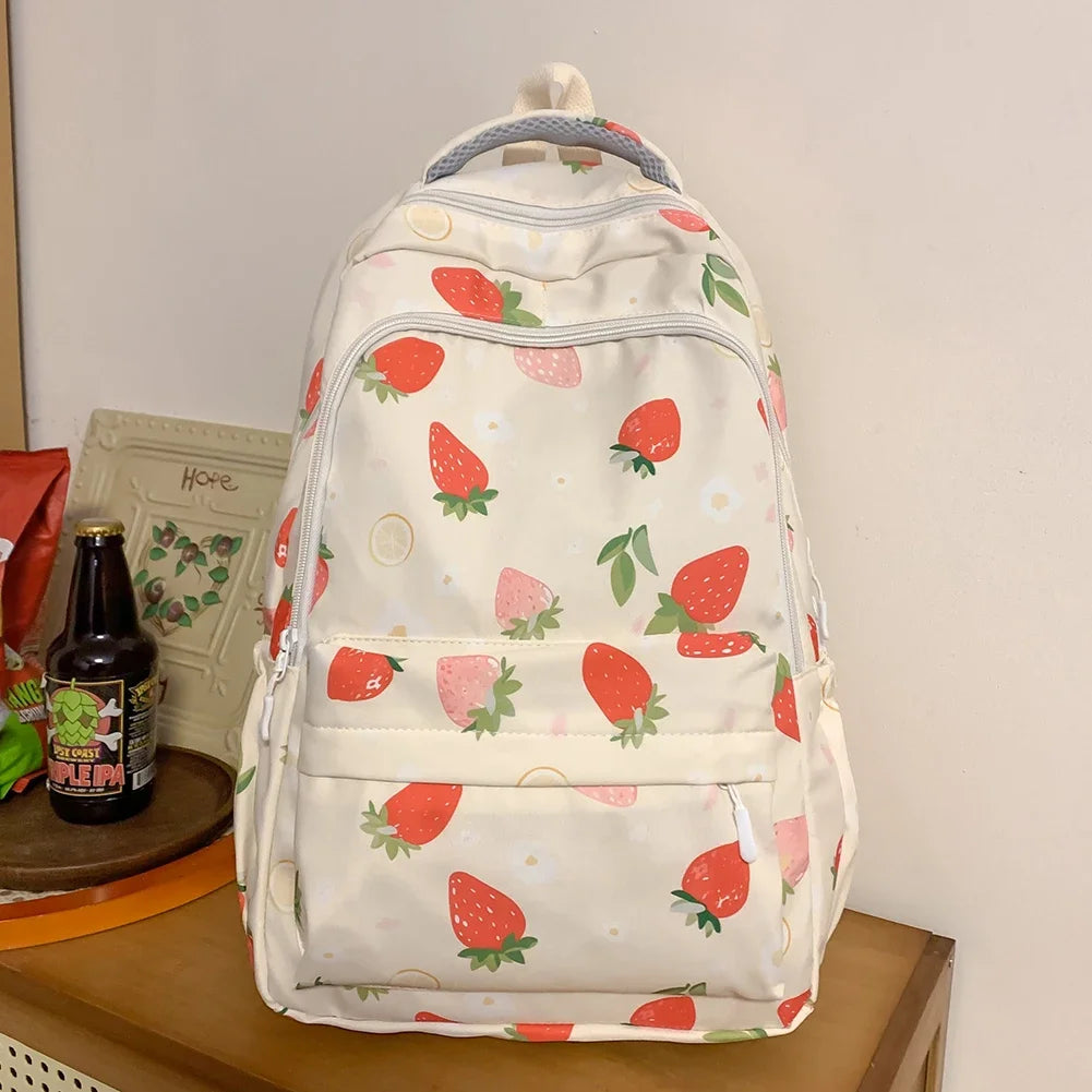 MOJOYCECN Strawberry Pattern Backpack For Women School Bag
