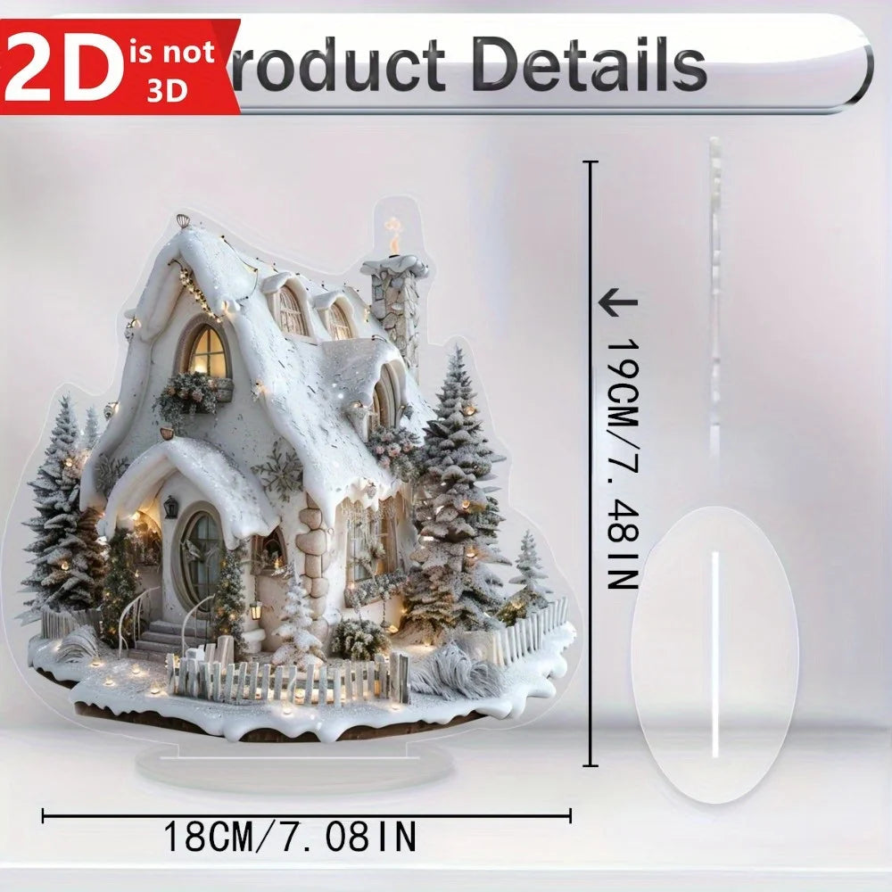 Enchanting snow-themed Christmas house tabletop decor with bracket. Ideal for home and office holidays.