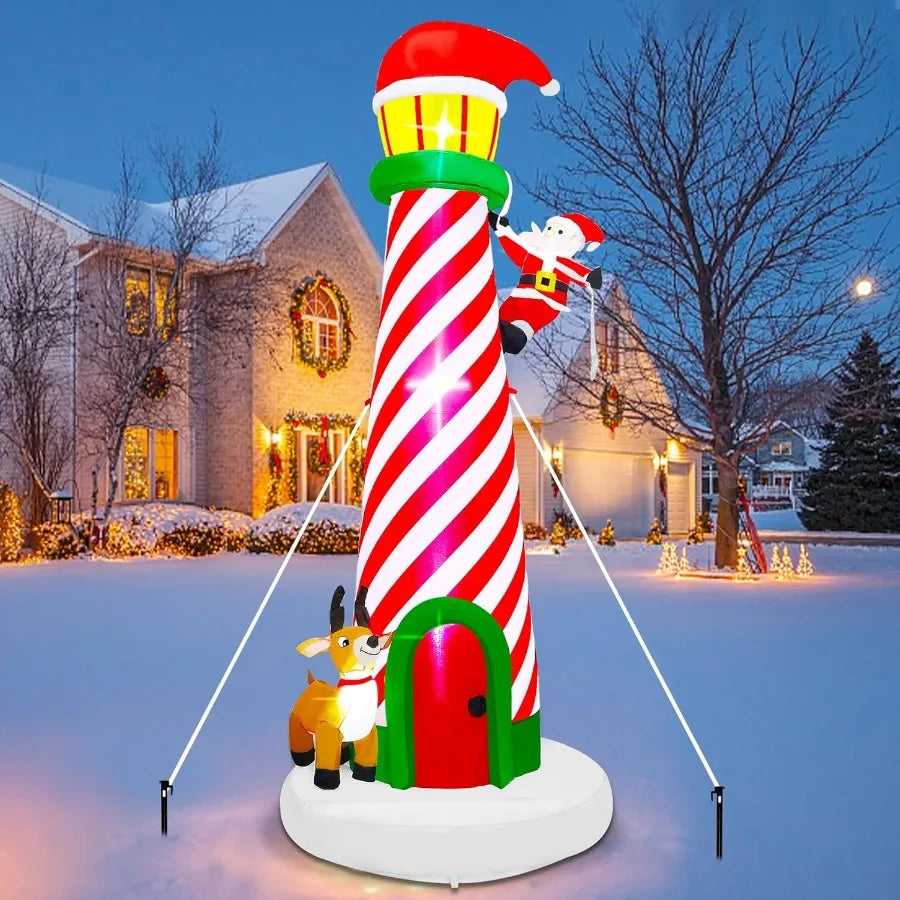 Hign-concerned Christmas Lighthouse Inflatable With Santa And Reindeer