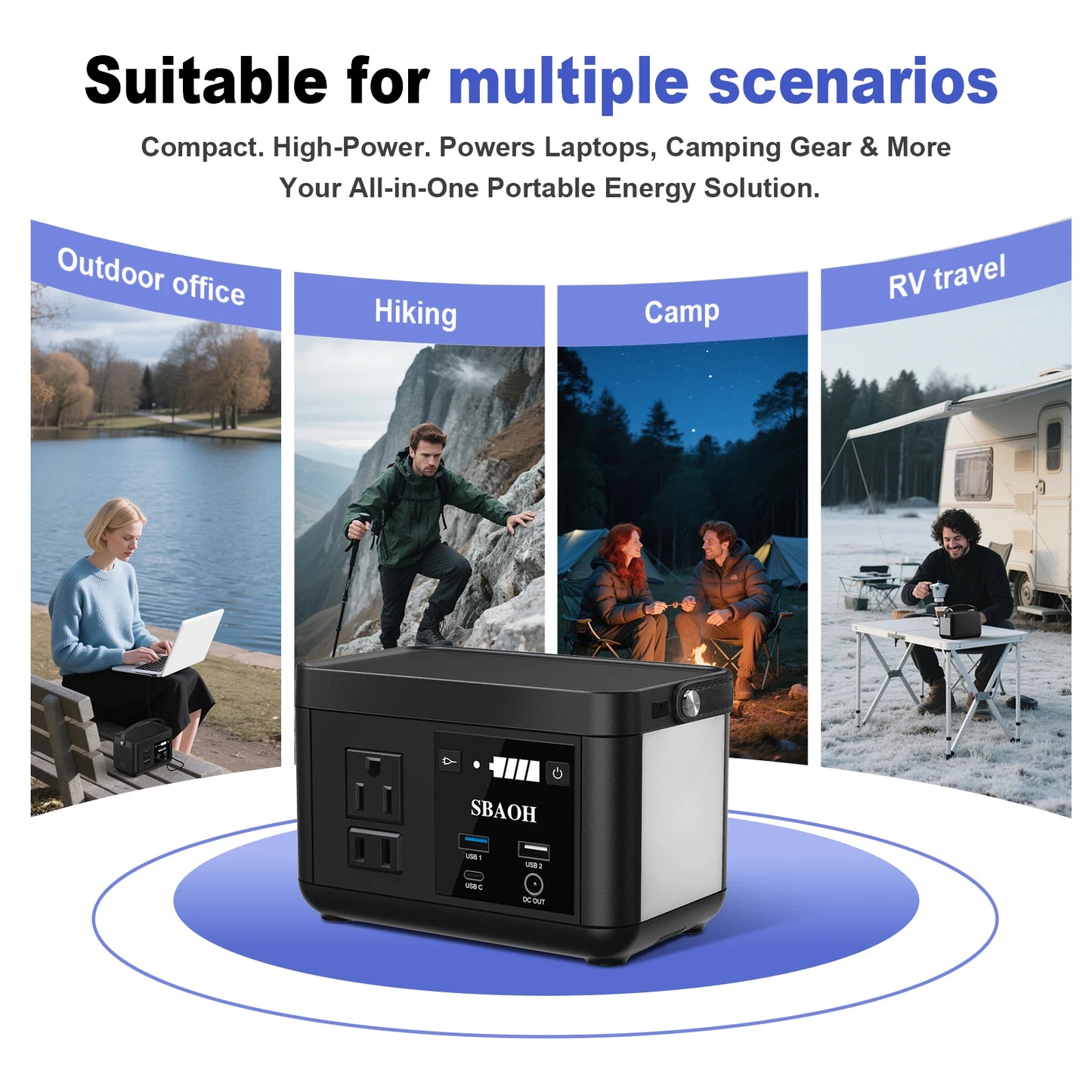 SBAOH Portable Powerstation 88.8Wh,Camping Power Station with 120W (peak 150W) AC Output,Power Solar Generator for Outdoor RV