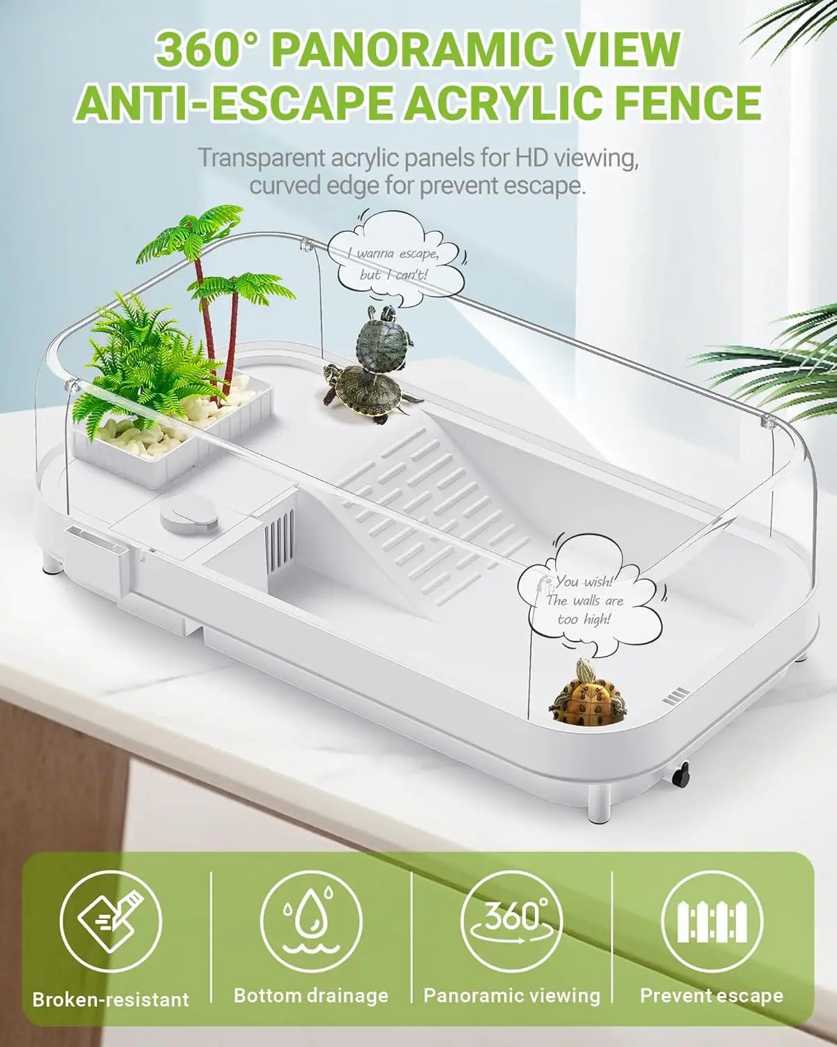 AcrylicTurtleTankStarterKit With Lamp Filter Aquarium Enclosure System Setup Essentials