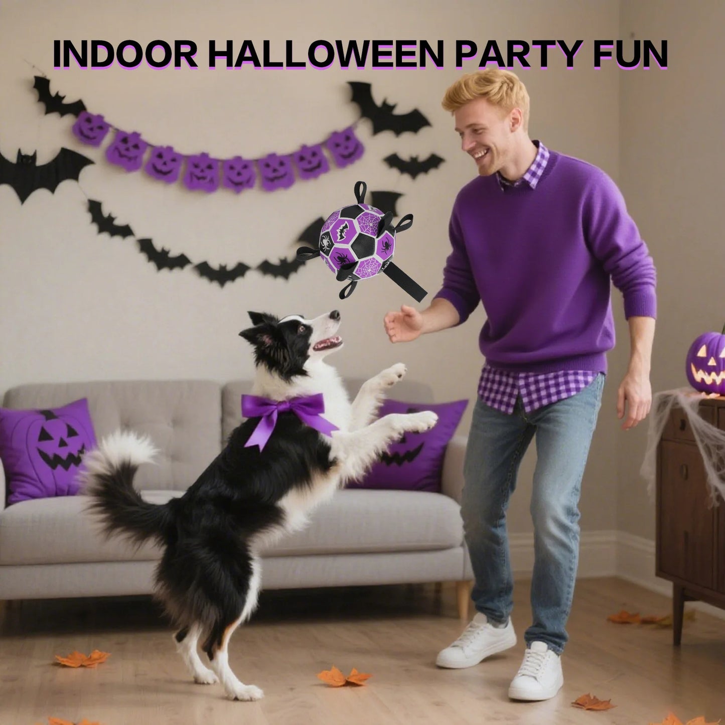 Hign Concerned Halloween Football Dog Toy Ball Durable Bat Spider Pattern Chewing Ball Toy For Pets