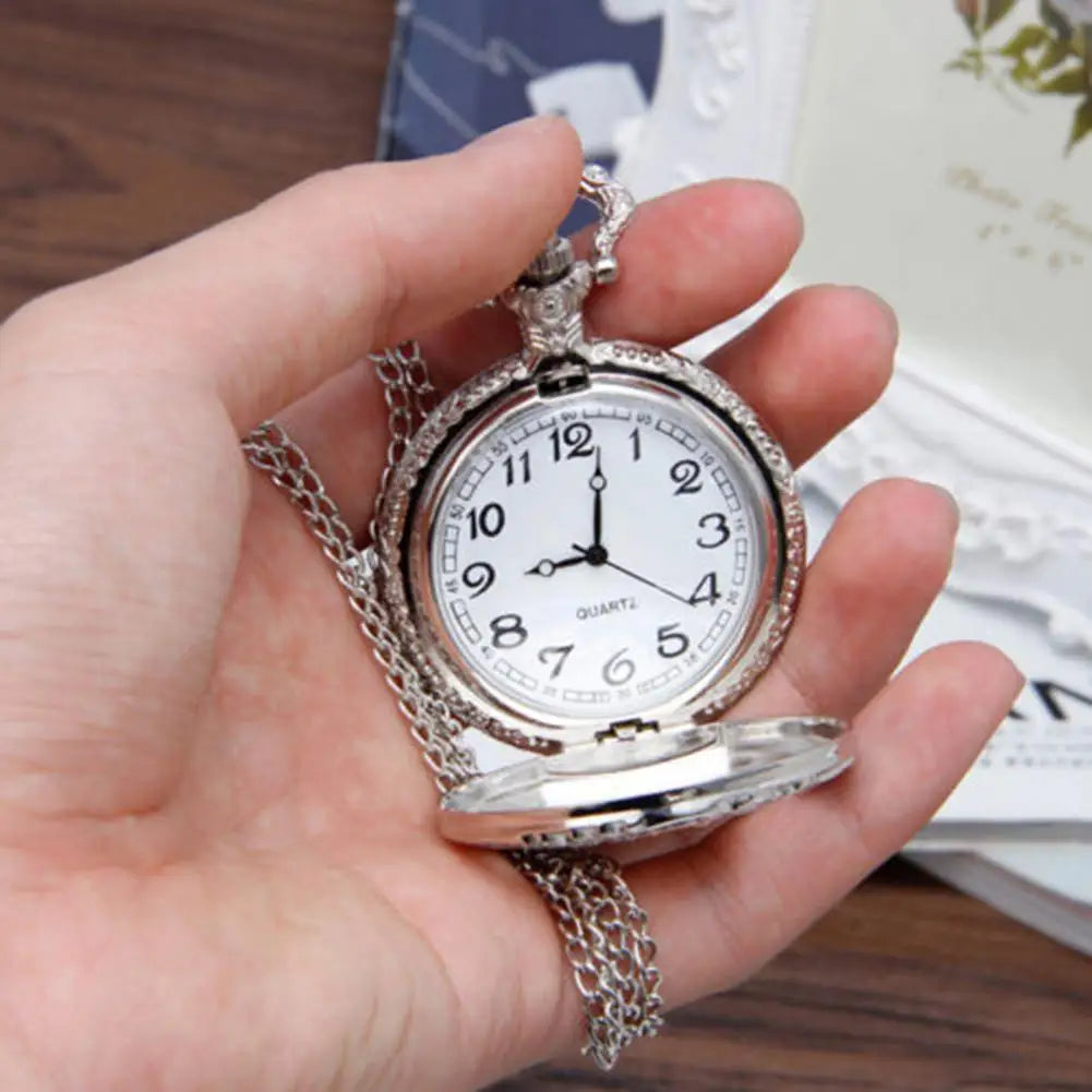 Case Pocket Watch Locomotive Quartz Movement Necklace Chain