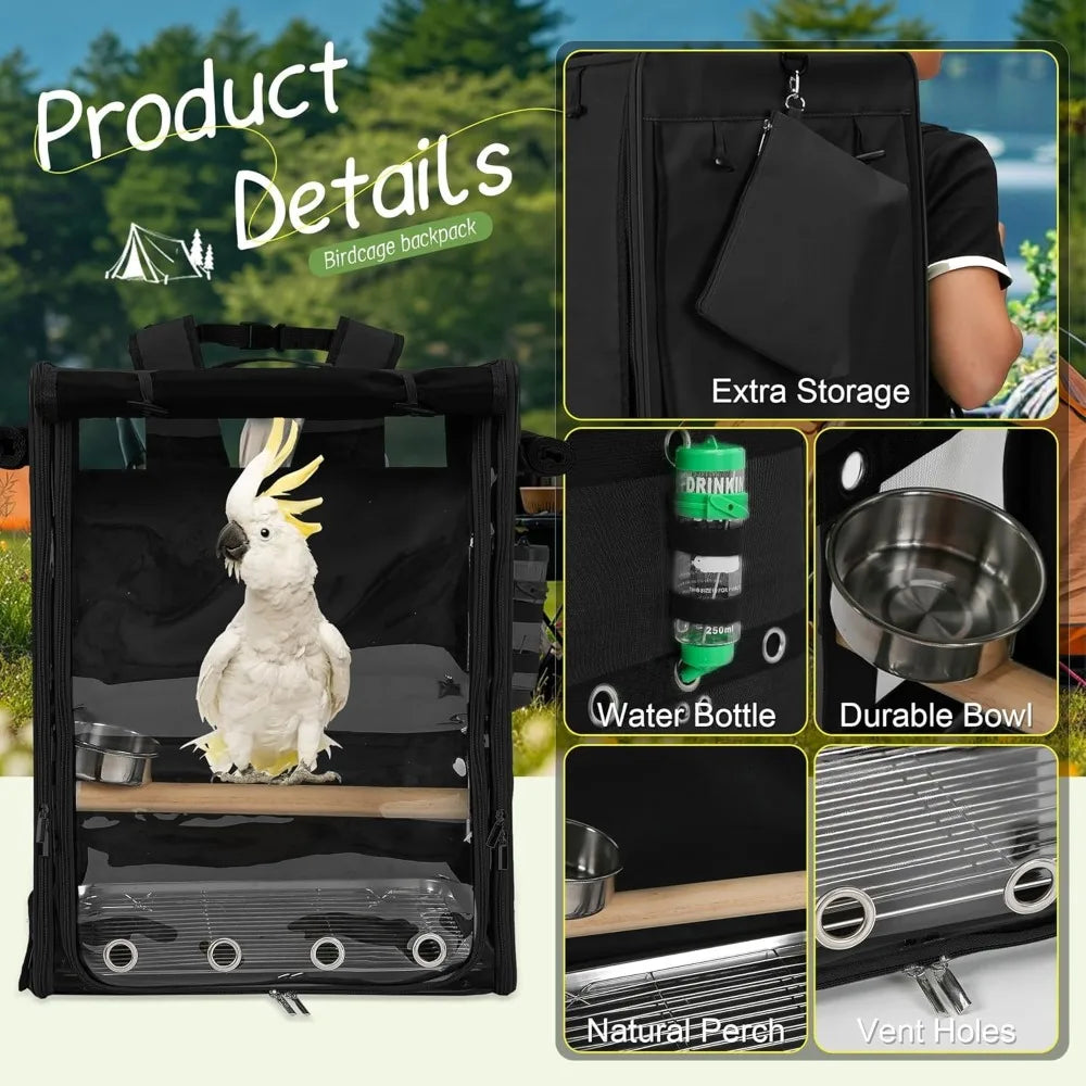 TIFICY Durable Bird Carrier Travel Cage For Cockatoos Parrots UnbreakableStainlessSteelMesh