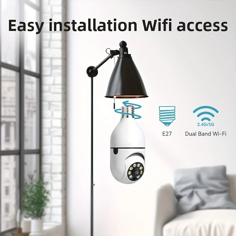 Ease Life APP-Light Bulb Security Cameras Indoor Outdoor Wireless WiFi Camera 5GHz, 360 Degree, E27 Light Socket Screw In Securi