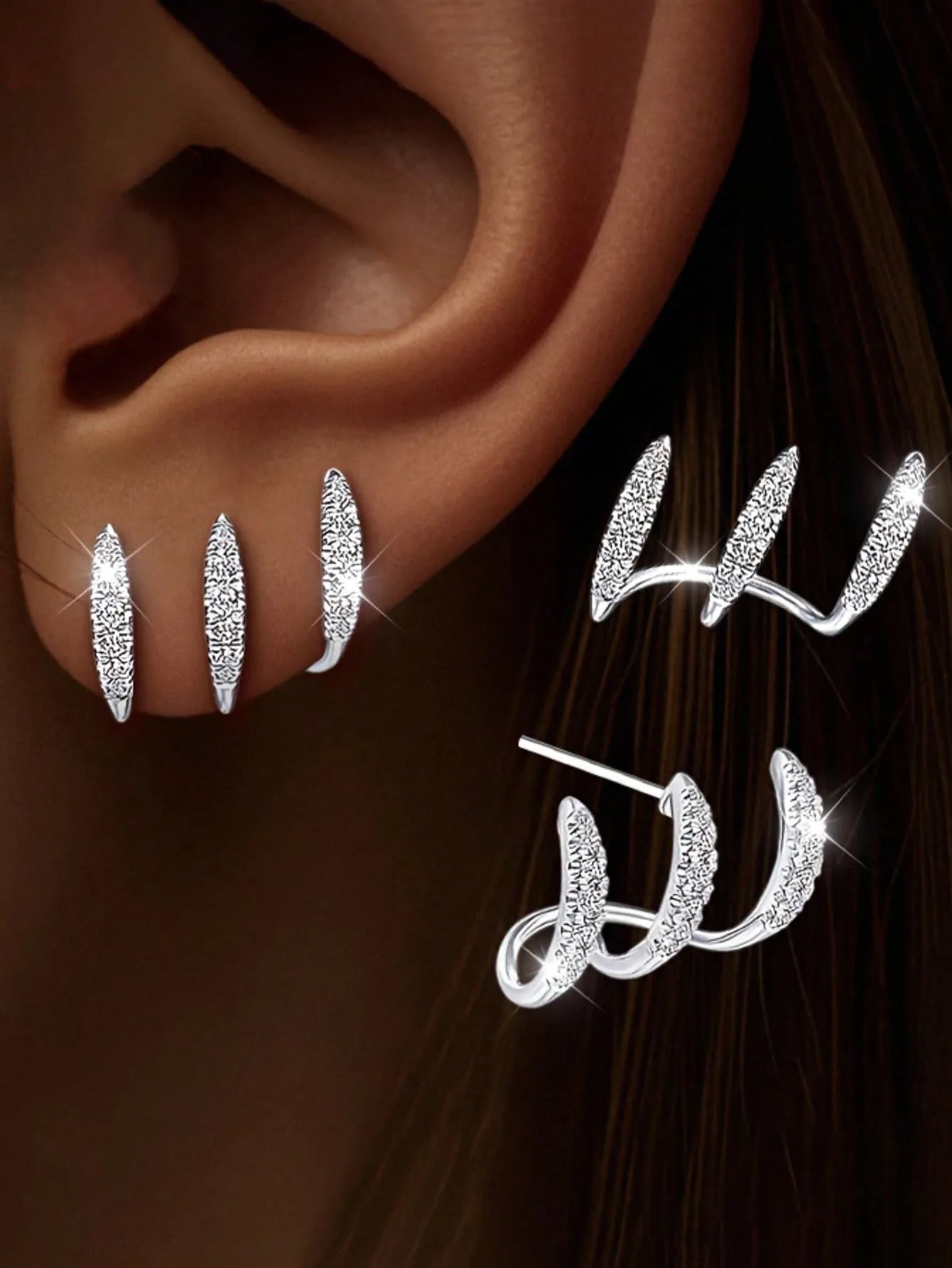 Elegant Rhinestone Three Claw Earrings Women Party Jewelry