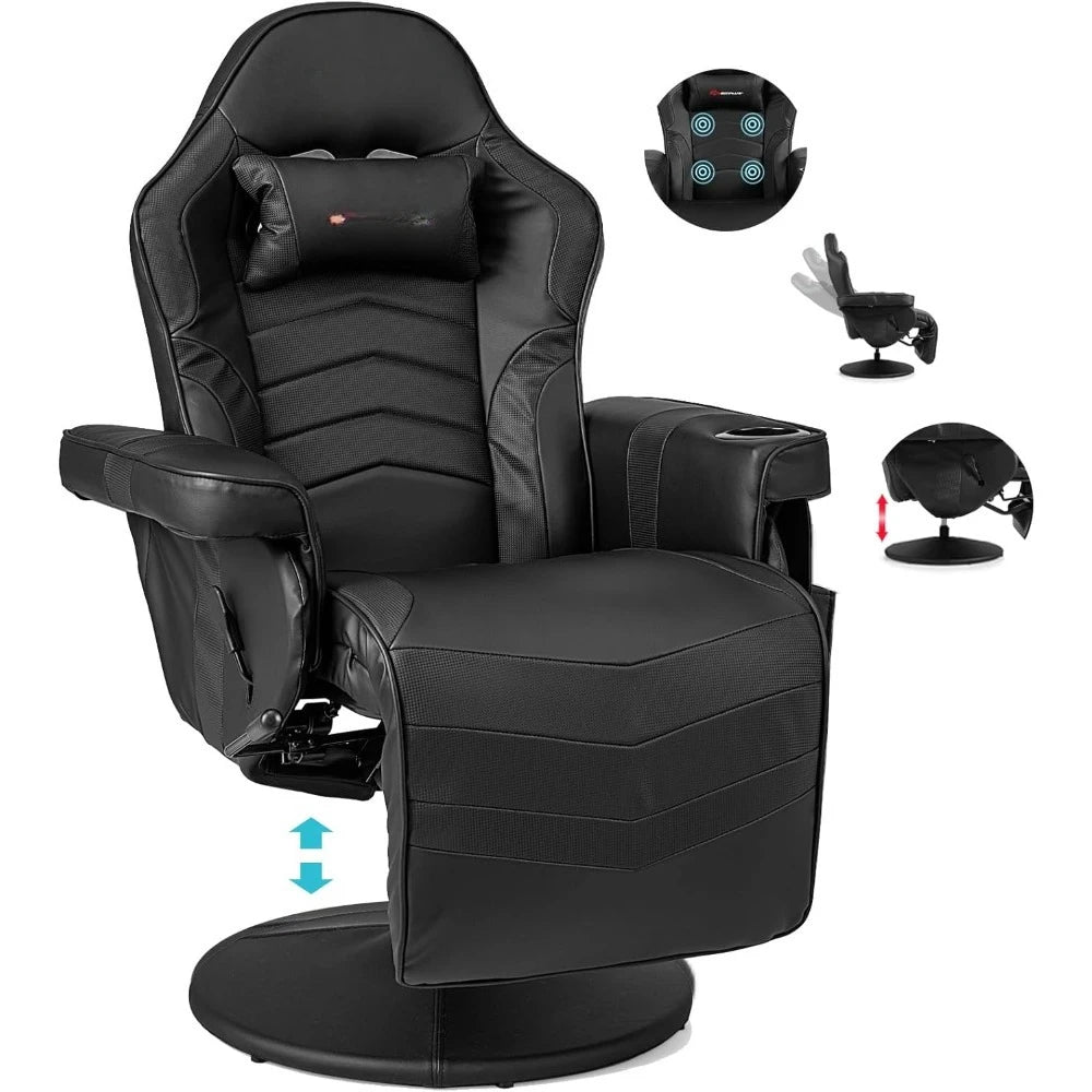 Gaming Recliner, Adjustable Massage Gaming Chair with Cup Holder Footrest Ergonomic Single Sofa Living Room Home