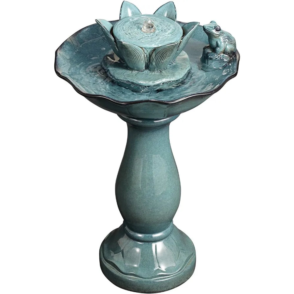 Pleasant Pond Frog Lotus Modern Outdoor Floor Water Bubble Fountain 25 1/4" High Pedestal Bowl for Garden Patio Backyard Deck Ho