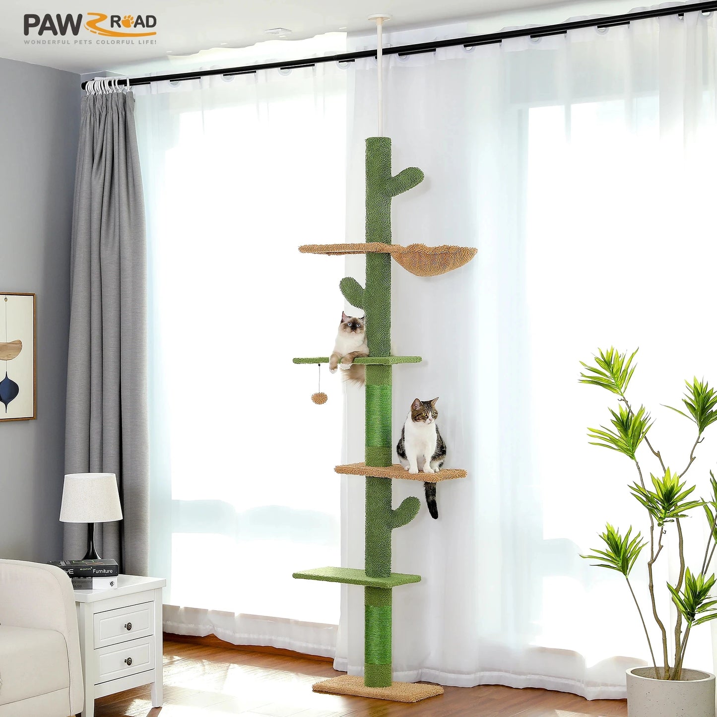 PAWZ Road Cat Tree 5 Tier Floor To Ceiling Cat Tower With Scratching Post Hammock Ball