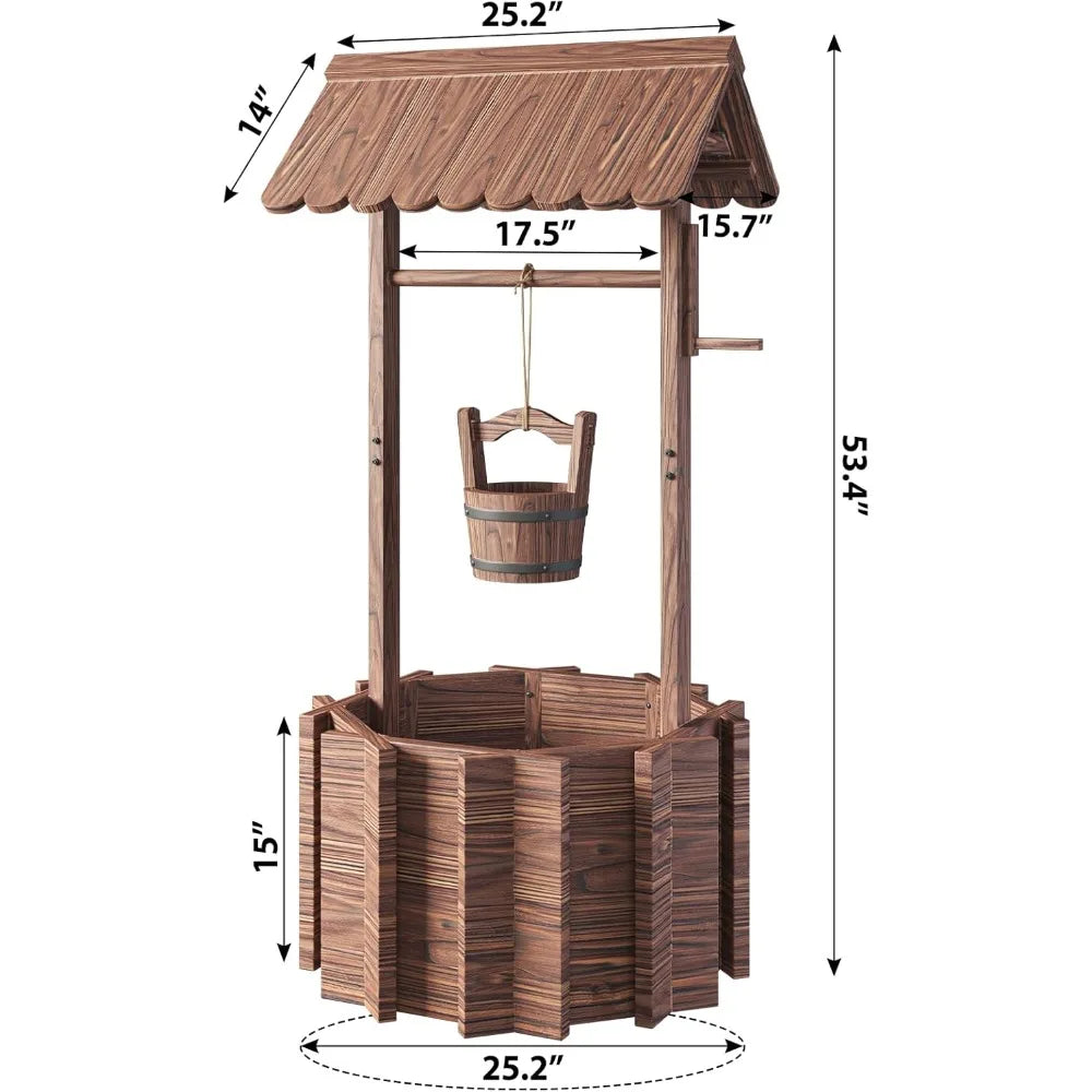 oneinmil Outdoor Wooden Wishing Well Planter with Hanging Bucket for Flower and Plants, Home Decor for Patio,Garden, Yard,25.6"