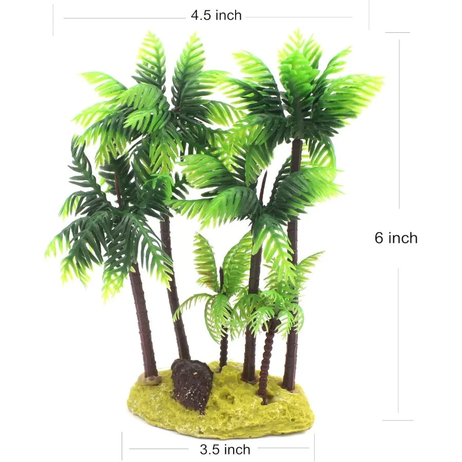 Hign-concerned Plastic Coco Tree Aquarium Decor Coconut Plants Palm Tree For Fish Tank 2pcs