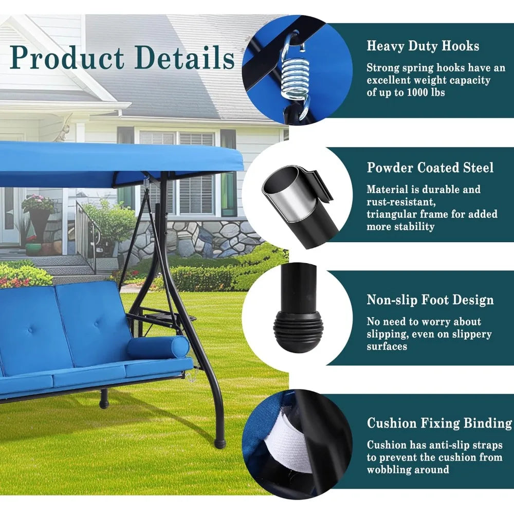 Three Seat Outdoor Patio Swing With Stand Cushions Kit